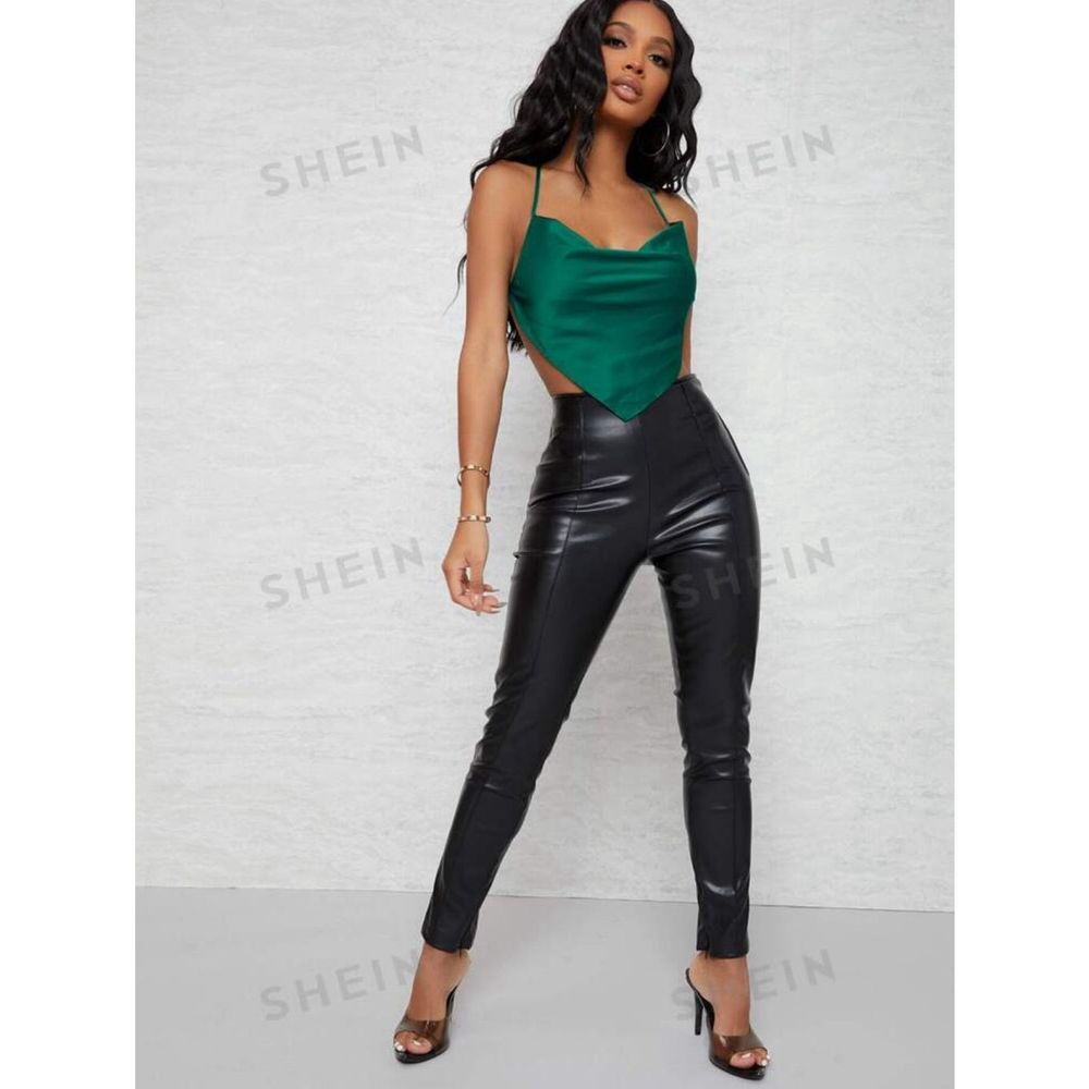 Shein Medium Satin Cowl Neck Cross Back Tie Bandana Hem Top